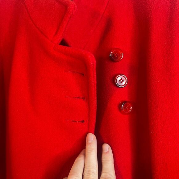 Mackintosh 100% Wool Trench PeaCoat Classic Chic Bold Power Red Size M/L* Petite - Picture 6 of 12